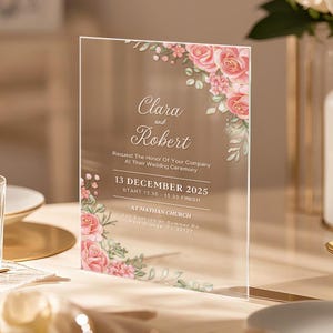 Faire-part de mariage en acrylique personnalisé Cartes de mariage en acrylique Faire-part de mariage unique Faire-part de mariage floral en acrylique