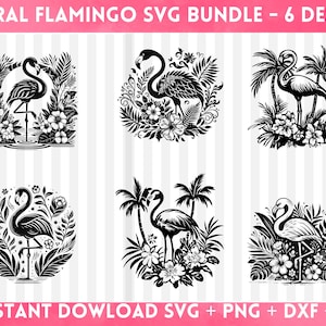 Flamingo svg bundle / Floral flamingo svg / Flamingo clip art /  Commercial use clipart / Laser engraving files