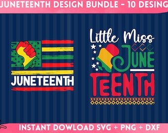Paquete de diseño de camisetas Juneteenth / 10 archivos PNG SVG / Camiseta del Mes de la Historia Afroamericana / Libertad 1865 / Arte del Orgullo Afroamericano