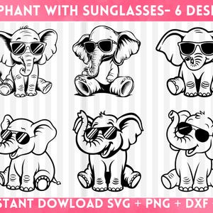 赤ちゃん象のSVG、かわいい象のSVG、サングラスをかけた象のクリップアート、象のカットファイル、象のベビーシャワー、花柄の象のSVG