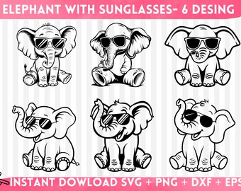 Baby Elephant svg , Cute Elephant svg , Elephant with Sunglasses Clipart , Elephant Cut File , Elephant Baby Shower , Floral Elephant Svg