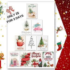 Festliche Weihnachten Neujahr Grußkarte Urlaub jubeln Bäume niedlichen Illustrationen frohes neues Jahr wünscht für Familie Freunde Set mit 10 Karten