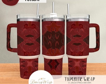 Crimson Abstract Tumbler Wrap | 11.28x10 PNG | 300 DPI | Seamless Topographic Design | Digital Download