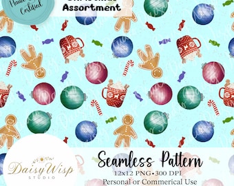 Christmas Hot Cocoa & Gingerbread Seamless Pattern (PNG Digital Paper)
