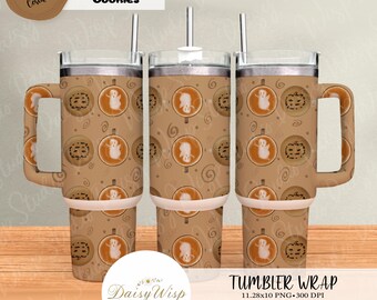 Ghost Coffee Tumbler Wrap | 40oz PNG | Halloween Latte Seamless Design