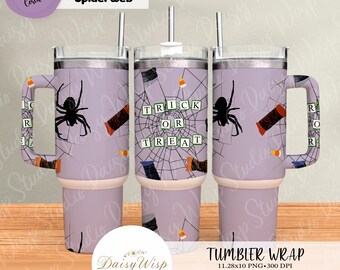 Trick or Treat Tumbler Wrap | 40oz PNG | Halloween Seamless Design