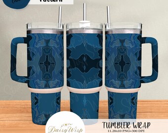 Blue Abstract Tumbler Wrap | 40oz PNG | Seamless Design