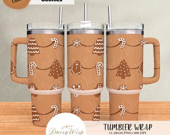 Gingerbread Christmas Tumbler Wrap | 40oz Tumbler PNG | Seamless Holiday Pattern