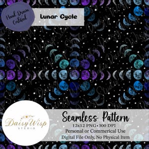 Moon Phases Seamless Pattern | Celestial Digital Paper | Galaxy Stars Pattern