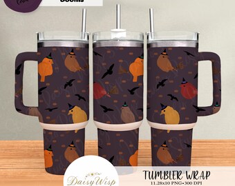Halloween Bird Tumbler Wrap | 40oz PNG | Seamless Witchy Bird Design