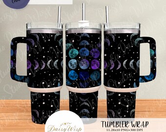 Moon Phases Tumbler Wrap | 40oz PNG | Celestial Seamless Design