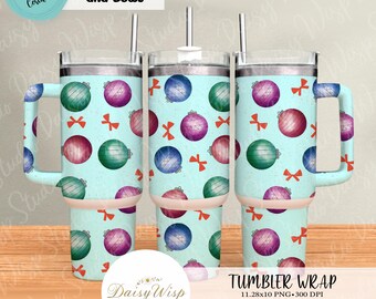 Christmas Ornament Tumbler Wrap | 40oz Tumbler PNG | Holiday Seamless Pattern