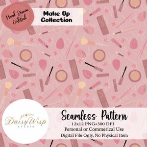 Naadloos patroon make-upliefhebber | Roze schoonheid clipart-achtergrond | Digitaal papier cosmetisch gereedschap