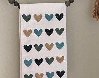 Valentines Flour Sack Cotton Tea Towel, Heart Kitchen Tea Towel, Valentines Kitchen Decor