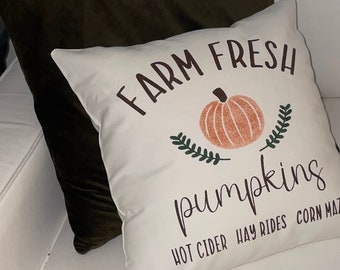 Farm Fresh Pumpkins 100% cotton throw pillow, Pumpkin Patch fall accent pillow, fall home decor, autumn pillow