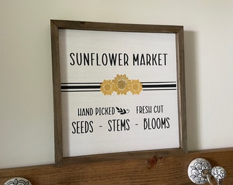 Sunflower Market Wall Art, Sunflower Painting, Sunflower Wood Framed Sign, Fall Home Decor, Wood Sign