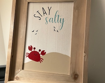 Stay Salty Crab Wall Art, Beach Sign, Coastal Home Décor