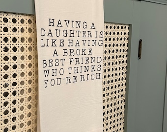 Funny Tea Towel, Hand-Painted Cotton Kitchen Decor, Mother's Day Gift