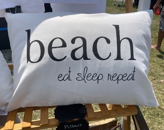 Beach, Eat, Sleep, Repeat Pillow, Beach Throw Pillow, Nautical Decor, Coastal Accent Pillow cover, Coastal Home Decor, 10" x 18" pillow