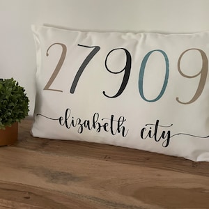 Personalized Zip Code Pillow, Custom City Throw Pillow, Painted Zip Code Pillow Cover, 10&quot; x 18&quot; pillow cover