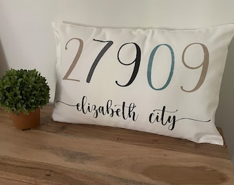 Personalized Zip Code Pillow Cover: Custom City Throw Pillow (12" x 18")