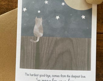 Sympathy Card – Cat Memorial Card, So Sorry for Your Loss, Hand Drawn Bereavement Notecard