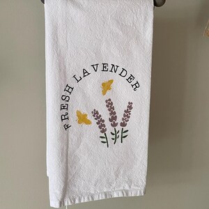 Hand-Painted Lavender and Bees Cotton Flour Sack Tea Towel - 27x27 Kitchen Towel, Farmhouse Decor, Nature-Inspired Gift
