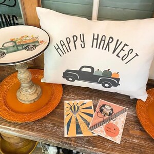Happy Harvest 100% cotton fall throw pillow, fall home decor, fall accent pillow, 10x18 fall pillow cover