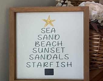 Beach Christmas Tree Sign, Wood Painted Sign, Holiday Home Decor