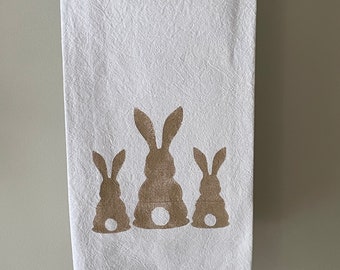 Bunny Tea Towel, Spring Kitchen Tea Towel, 28 x 28 inch fabric painted cotton tea towel, Bunny Kitchen Decor
