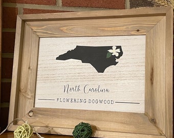 Custom State Flower Wood Sign, Personalized City, State Wall Art, Home Decor