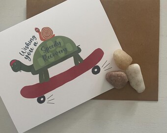 Get Well Card: Hand-Drawn Turtle & Snail Skateboard Design