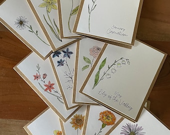 Birth Flower Notecards, Floral Stationery, flower cards, birth flower stationery