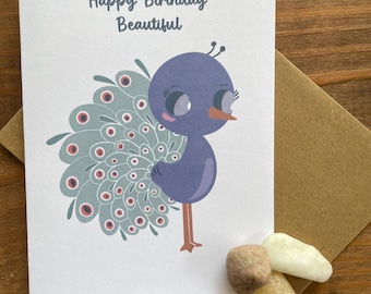 Whimsical Peacock Birthday Card: Hand-Drawn