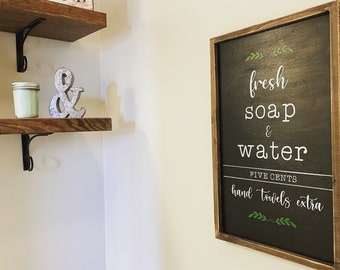 Fresh Soap & Water Wood Framed Bathroom Sign