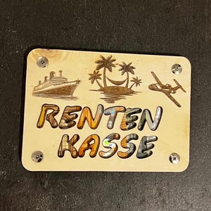 Geldgeschenk-Karte Holz individualisiert-hier: REISEKASSE, Geschenkidee, Hochzeit, Geburtstag, Reisen, Hobby