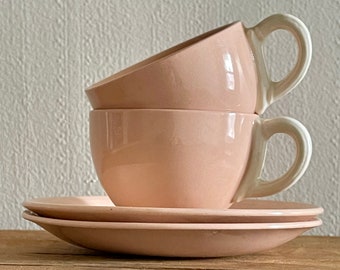 Vintage 2 Grindley England Art Deco Demitasse Cups Espresso Modern Pink White