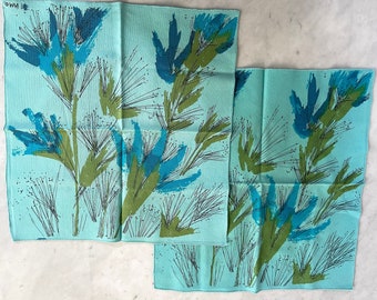 Vintage Mod Vera Neumann Napkins Blue Flowers 1960s 1970s 2