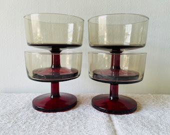 Vintage 4 French Glass Coupes Luminarc Stemmed Sherberts Dessert Glasses Mid Century Modern