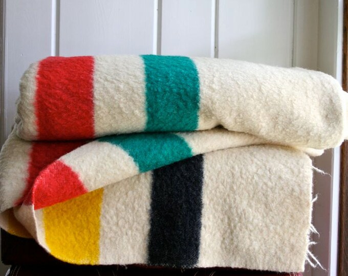 Vintage Hudson Bay 4 Point Wool Blanket Midcentury Camp Cabin Etsy