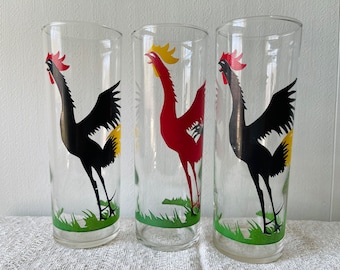 Vintage Libbey Tall Rooster Glasses Tumblers Tom Collin’s Cocktails 3