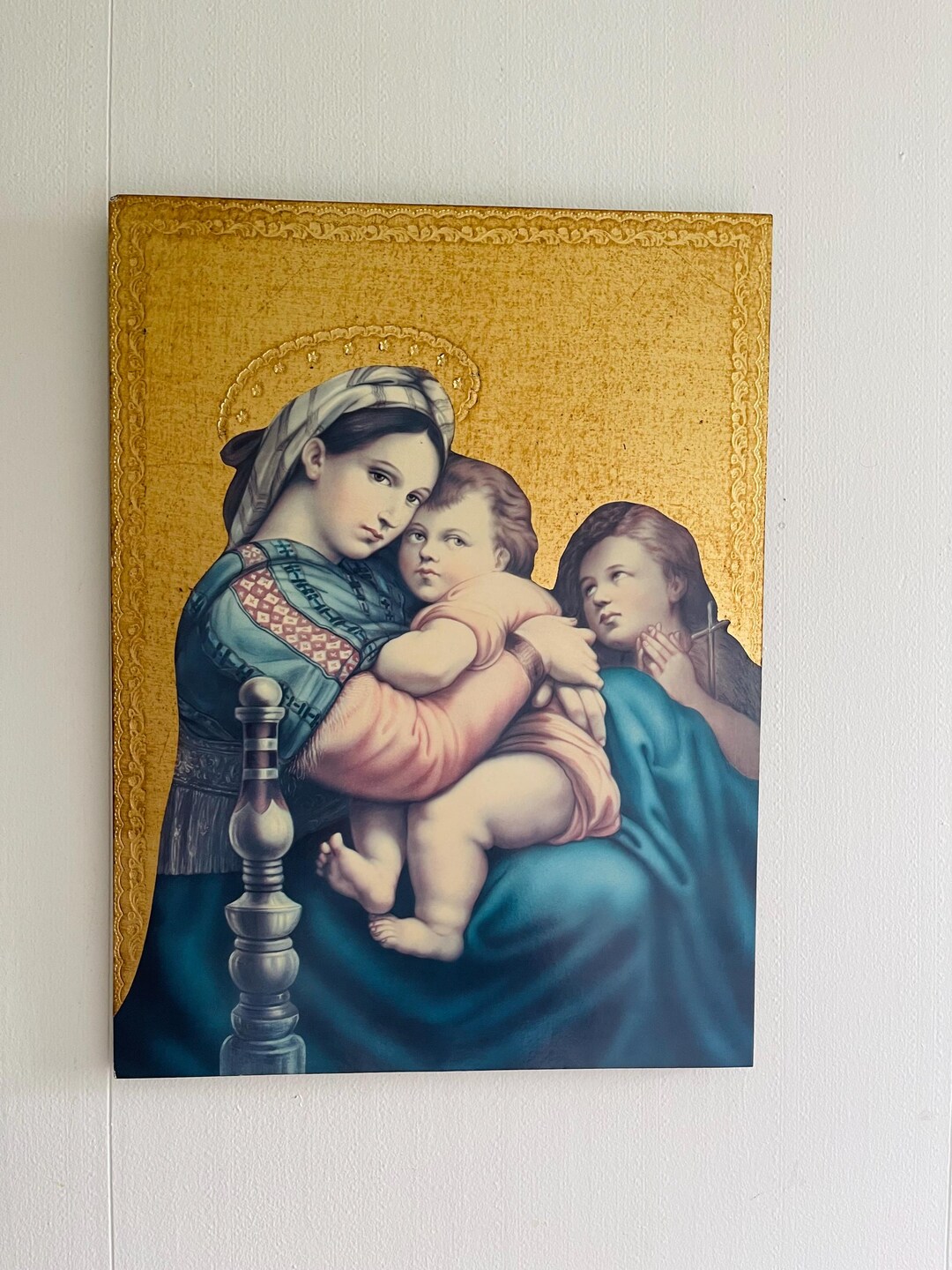 Vintage Print on Board Raphael Madonna of the Chair Italian Gilding ...