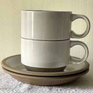 Vintage 2 MidWinter Natural Coffee Cups Saucers Tea Stoneware England