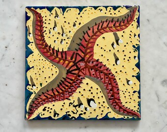 Vintage Original 1954 Salvador Dali Art Tile Red Star Fish Surrealism Maurice Duchin