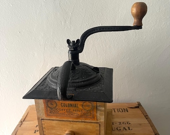 Vintage Colonial Wooden Coffee Grinder Wrightsville Hardware 1707 Mill Wood Mid Century