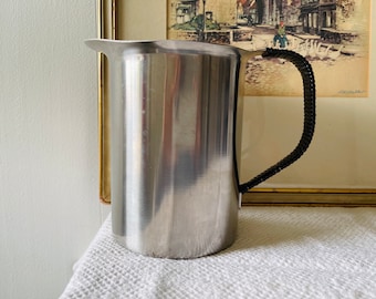 Vintage Uniline Denmark Stainless Steel Pitcher Mid Century Modern Water Cocktails Wrapped Handle