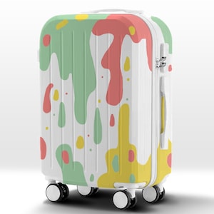 Cabin Suitcase/Luggage With Wheels and TSA/Combo Lock Hand Painted Custom Suitcase Art Trolly Suitcase  Cream Carry-On Roller Travel Luggage