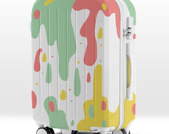 20In Carry-On Suitcase: Custom Roller Travel Luggage With Wheels and TSA/Combo,20'' Hand Painted Art Trolley Bags,Colorful Cream Design Gift