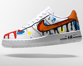 Custom Af1 Shoes - Black Drip Design,Custom Air Force 1 Gift,Hand Painted Air Force 1s,Unique Cartoon Shoe Gift,Hand-Painted Leather