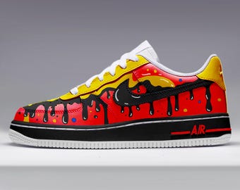 Customizable Handpainted Shoes-Hand Painted Af1,Custom Air Force 1 - Black Drip Street Art,Customized Air Force 1s,Cartoon Sneakers Gift